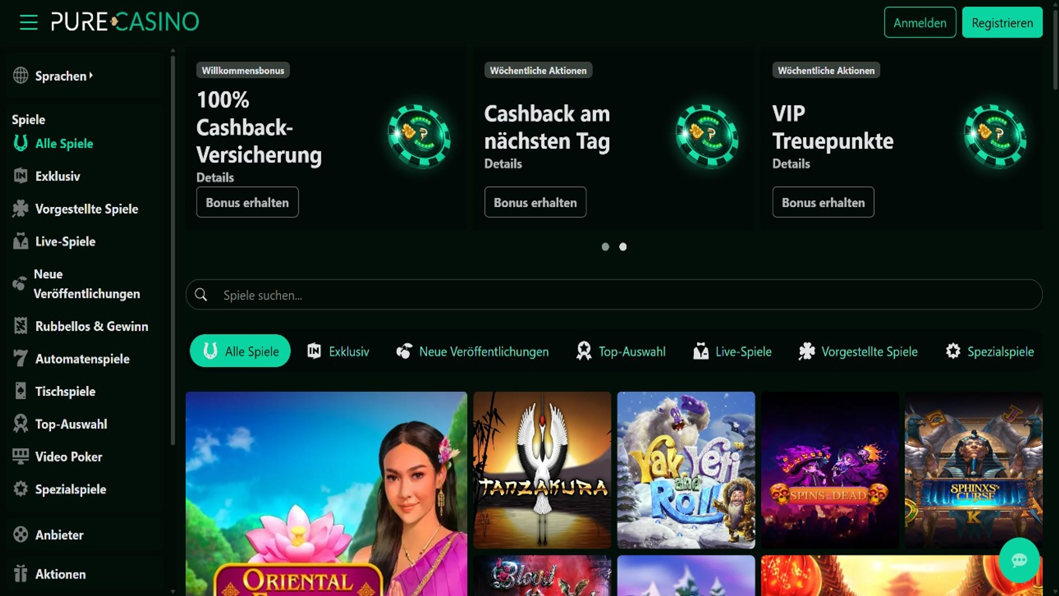 Pure Casino desktop screenshot 1